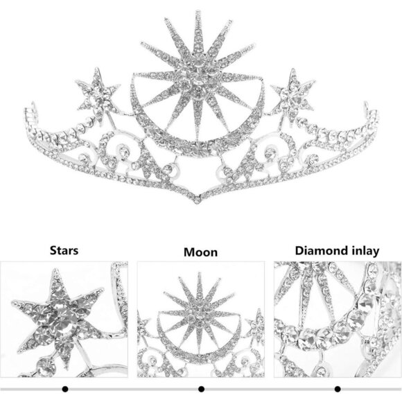 Star Moon Crystal Hair Band Bridal Headband Rhinestone Wedding Accessory main image 6